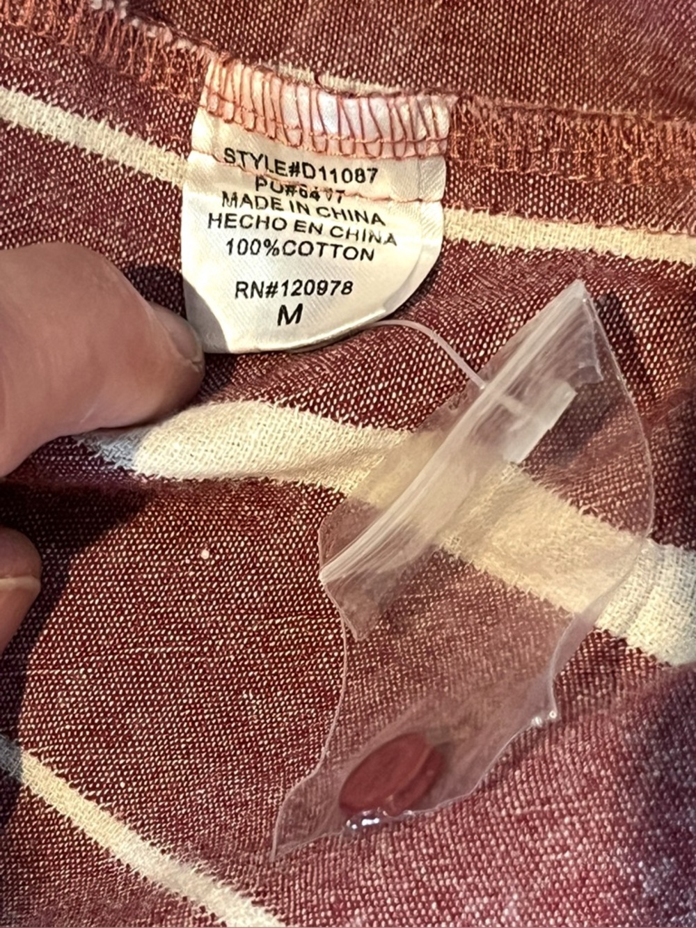 NWT entro Burgundy and Cream Stripe Maxi Capri Dress Roll Sleeves 100% Cotton S - Picture 14 of 15